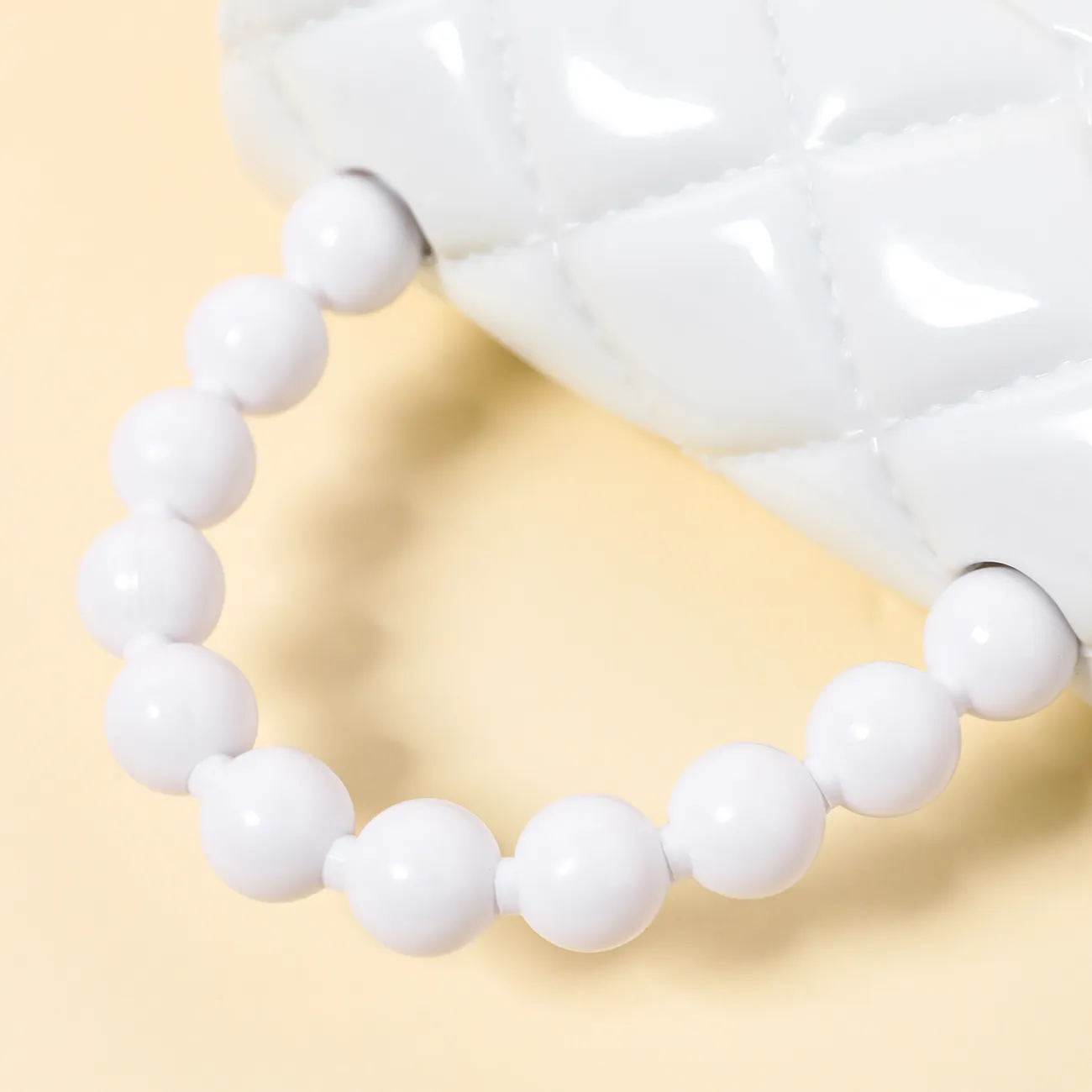 Bolso de mano con perlas lingge de geometría de color puro para niños pequeños/niños para niñas Blanco big image 1