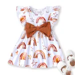 Baby Girl Rainbow&Star Print Ruffled Flutter-Sleeve Dress Color block