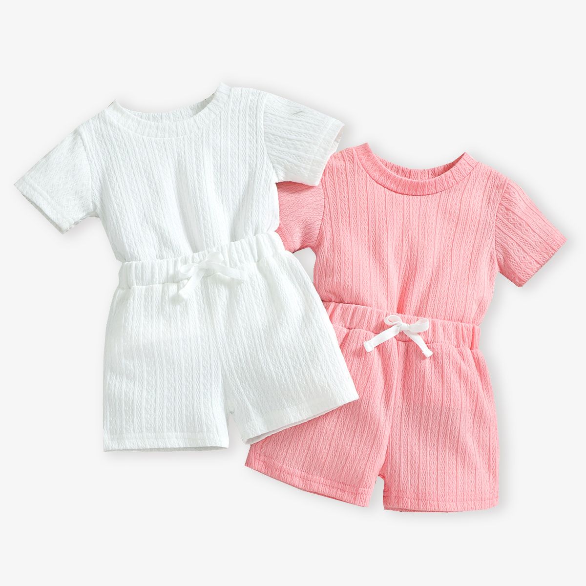 2pcs Baby Boy/Girl Solid Cable Knit Short Tee and Shorts Set