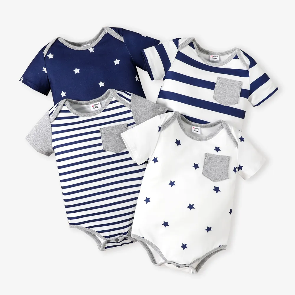 Baby Boy/Girl Stars/Striped Short-sleeve Romper big image 2