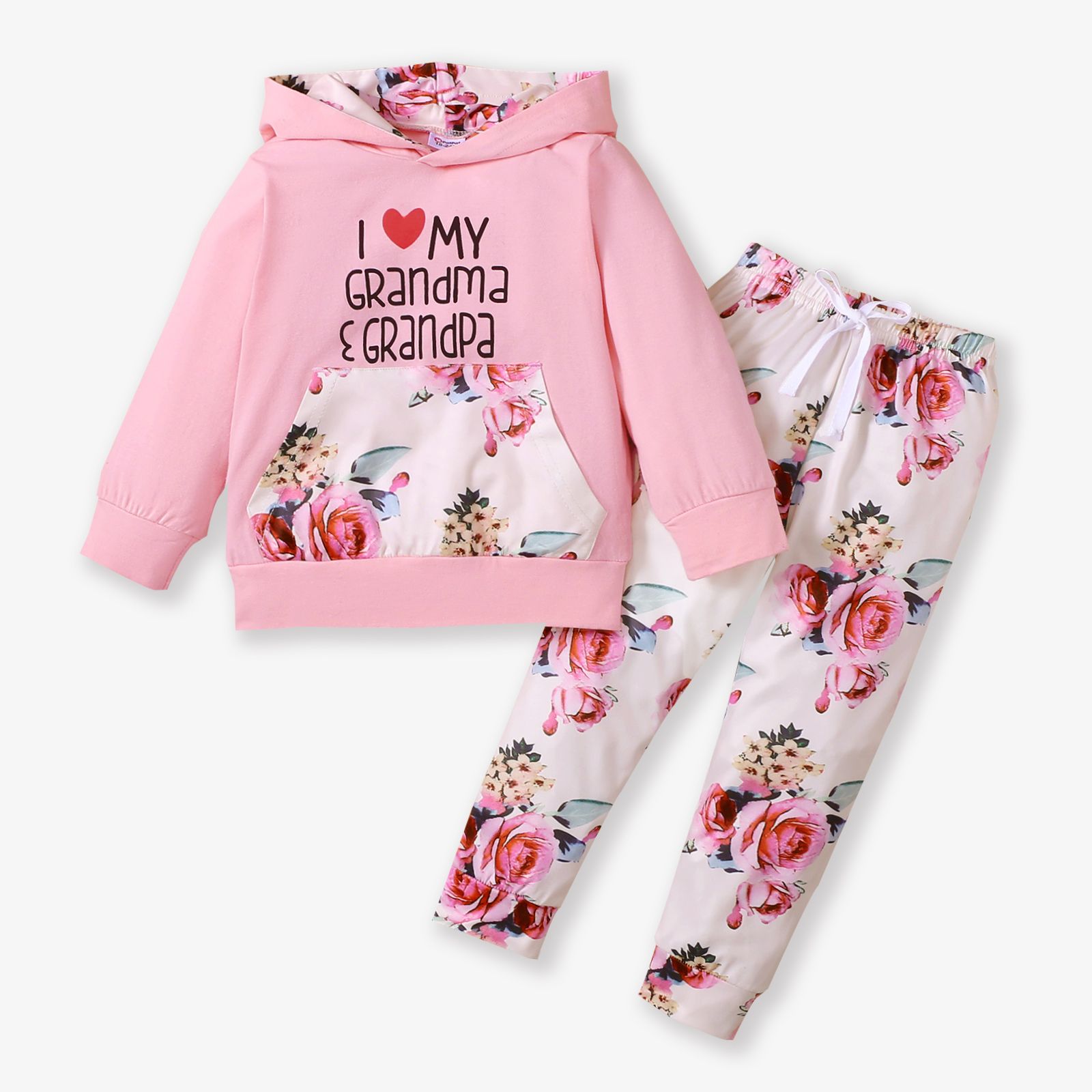 2-piece Toddler Girl Letter Floral Print Hoodie And Pants Set