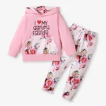 2-piece Toddler Girl Letter Floral Print Hoodie and Pants Set Pink