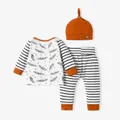 100% Cotton 3pcs Stripe and Feather Print Long-sleeve Baby Set  image 2