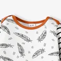 100% Cotton 3pcs Stripe and Feather Print Long-sleeve Baby Set  image 3
