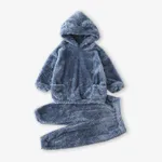 2-piece Toddler Girl/Boy Ear Design Fuzzy Hoodie Sweatshirt and Pants Blue