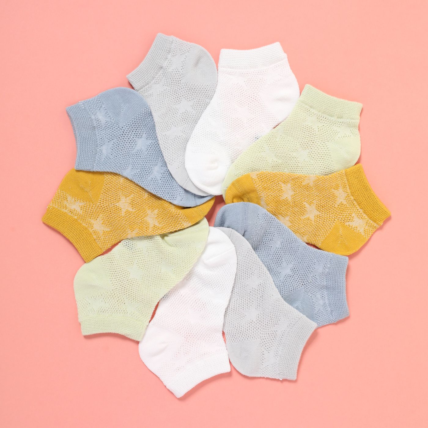 5-pairs Baby / Toddler / Kid Heart Stars Pattern Mesh Panel Socks
