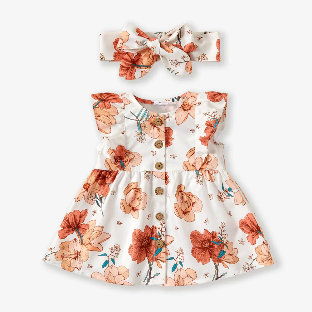 2 pièces Bébé Manches à volants Grande fleur Doux Sans manches Robe big image 1