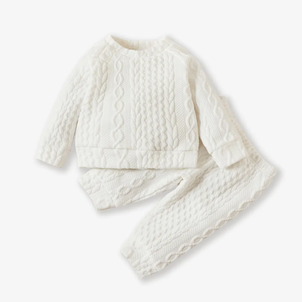 2pcs Baby Boy/Girl Solid Long-sleeve Imitation Knitting Set big image 1