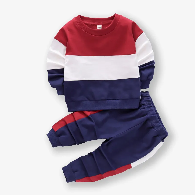 2-piece Toddler Boy/Girl Colorblock Pullover and Pants Casual Set Burgundy big image 1