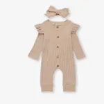 Ribbed 2pcs Solid Long-sleeve Baby Set Beige