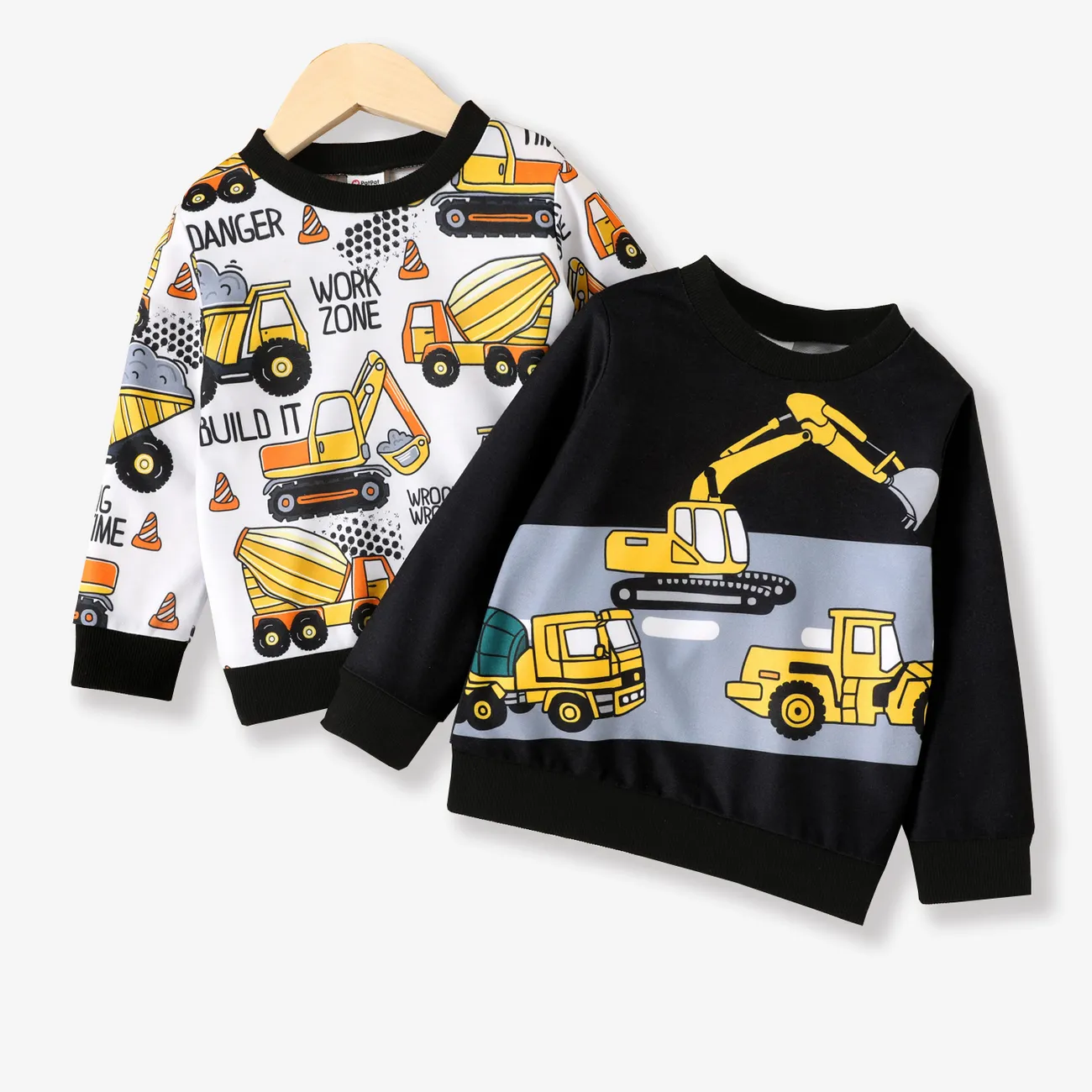 Toddler Boy Casual Vehicle Print Pullover Sweatshirt Black big image 1