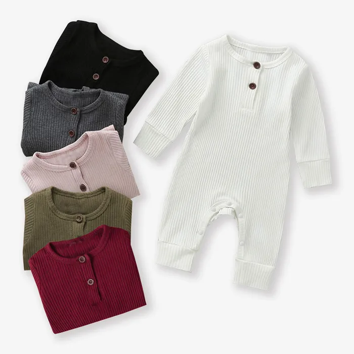 Baby Boy/Girl Cotton Ribbed Button Up Jumpsuit