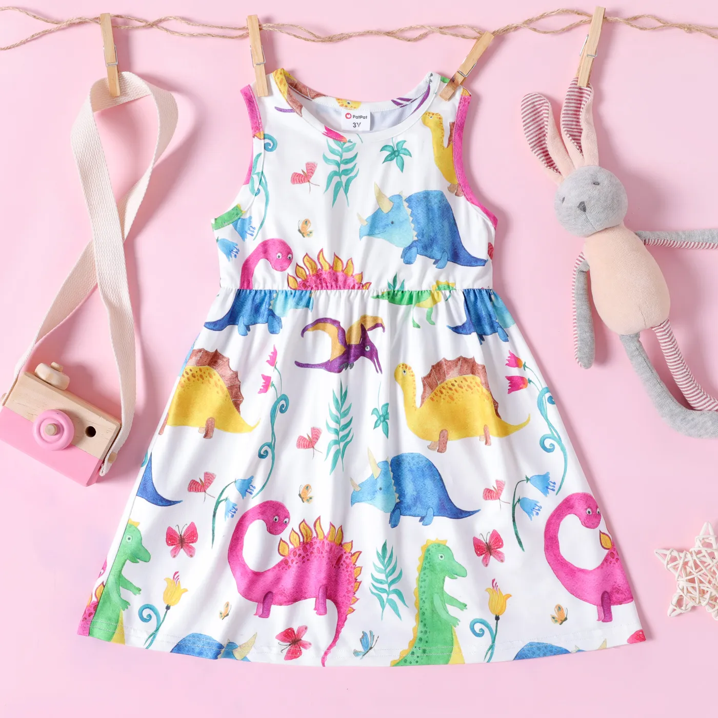Criança Menina Infantil Dinossauro Vestidos Multicolorido big image 1
