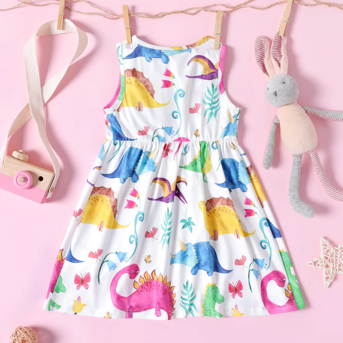 Toddler Girl Animal Dinosaur Print Sleeveless Dress Multi-color big image 1