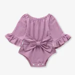 100% Cotton Solid Bowknot Decor Long-sleeve Baby Romper Light Purple