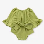 100% Cotton Solid Bowknot Decor Long-sleeve Baby Romper Green