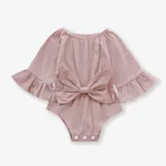 100% Cotton Solid Bowknot Decor Long-sleeve Baby Romper Pink