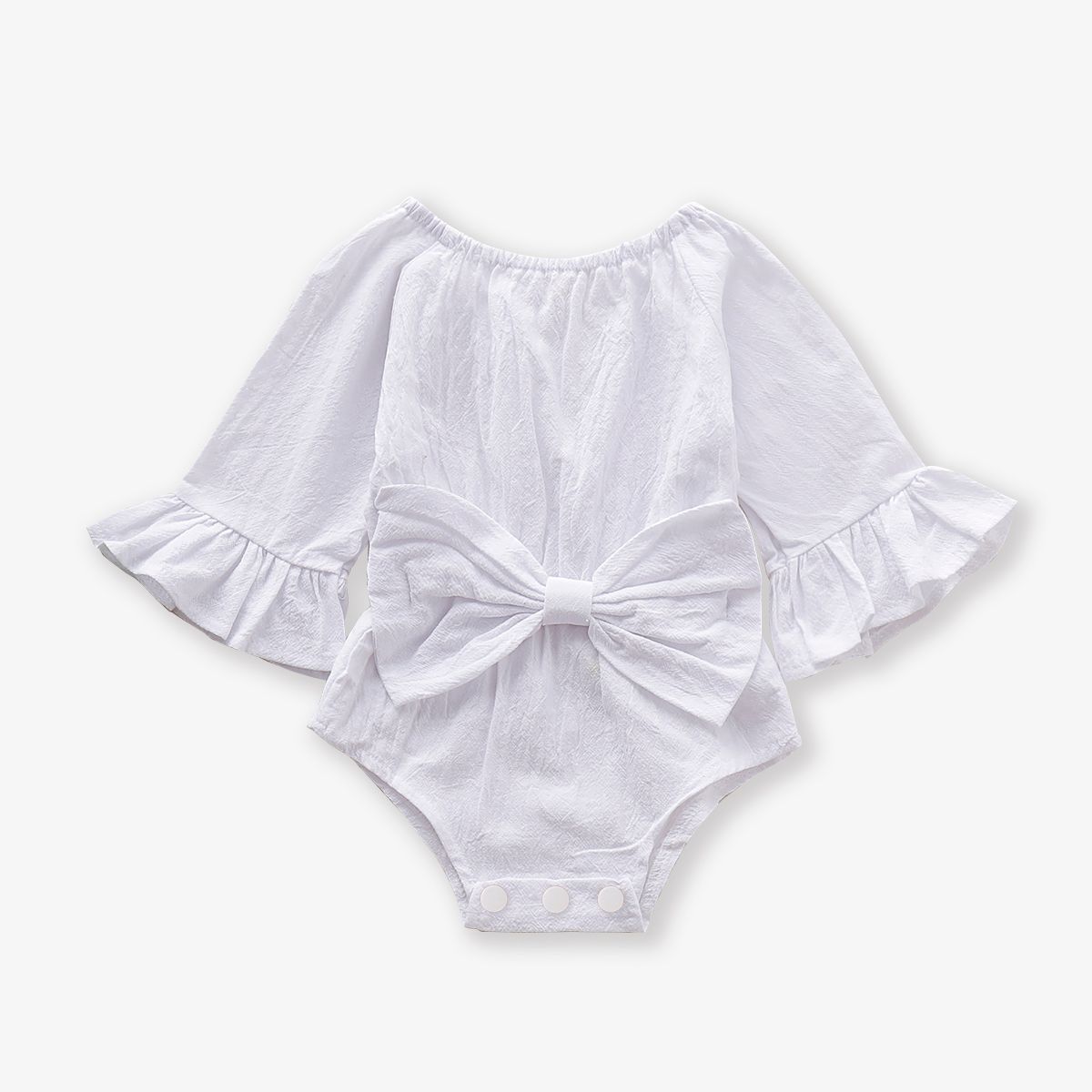 100% Cotton Solid Bowknot Decor Long-sleeve Baby Romper