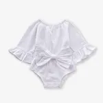 100% Cotton Solid Bowknot Decor Long-sleeve Baby Romper White