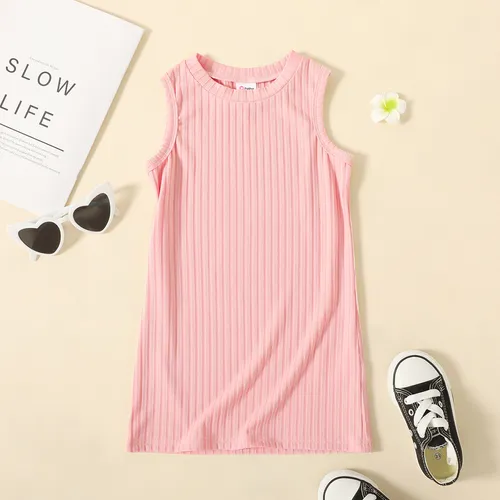Toddler Girl Solid Color Ribbed Sleeveless Dress