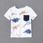Family Matching All Over Dinosaur Print Spaghetti Strap Midi Dresses and Short-sleeve T-shirts Sets White