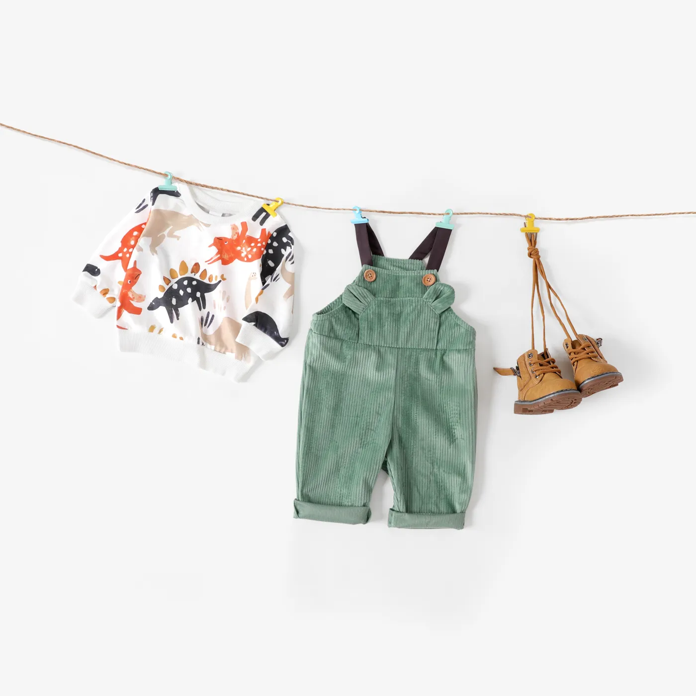 Baby Boy Solid Overalls Green image 6
