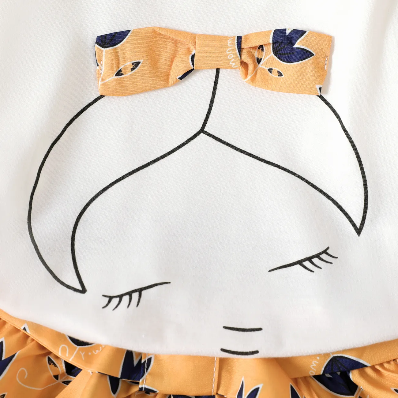 2pcs Kid Girl Bowknot Design Sleeveless Tee and Allover Print Shorts Set Yellow big image 1