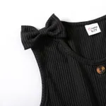 Kid Girl Plaid Ribbed Splice Button Design Sleeveless Dress Black image 2
