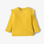 Toddler Girl Ruffled Casual Solid Ribbed Long-sleeve Top Ginger