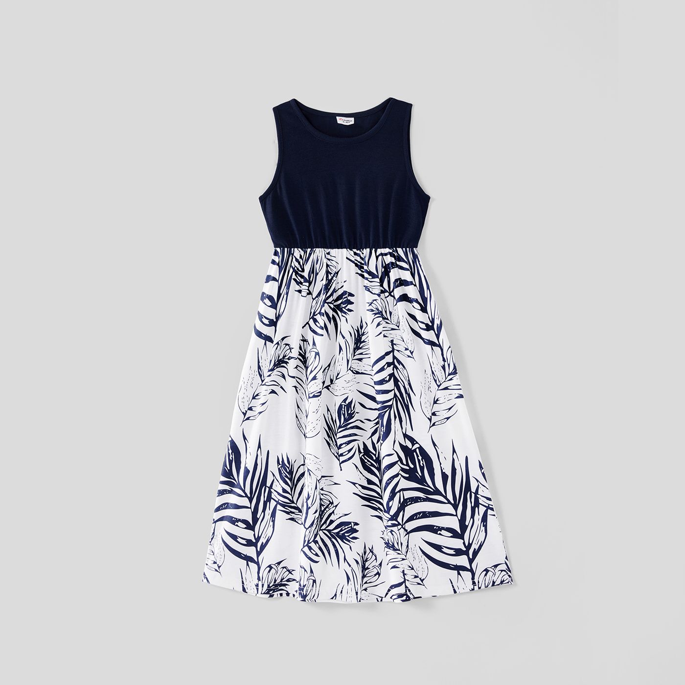 

Family Matching Solid Splicing Plant Print Sleeveless Midi Dresses and Short-sleeve T-shirts Sets