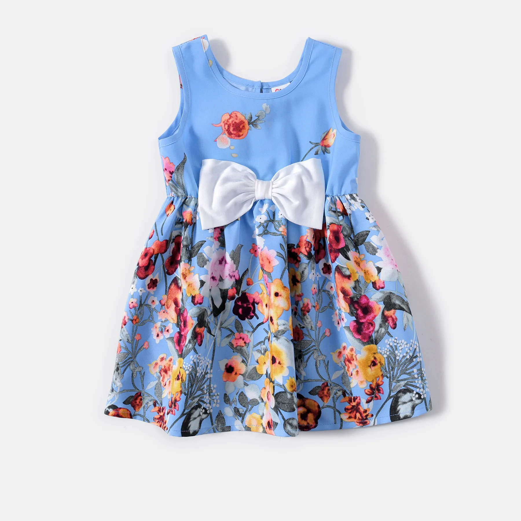 Family Matching Floral Print Ruffle-sleeve Belted Midi Dresses and Striped Short-sleeve T-shirts Set