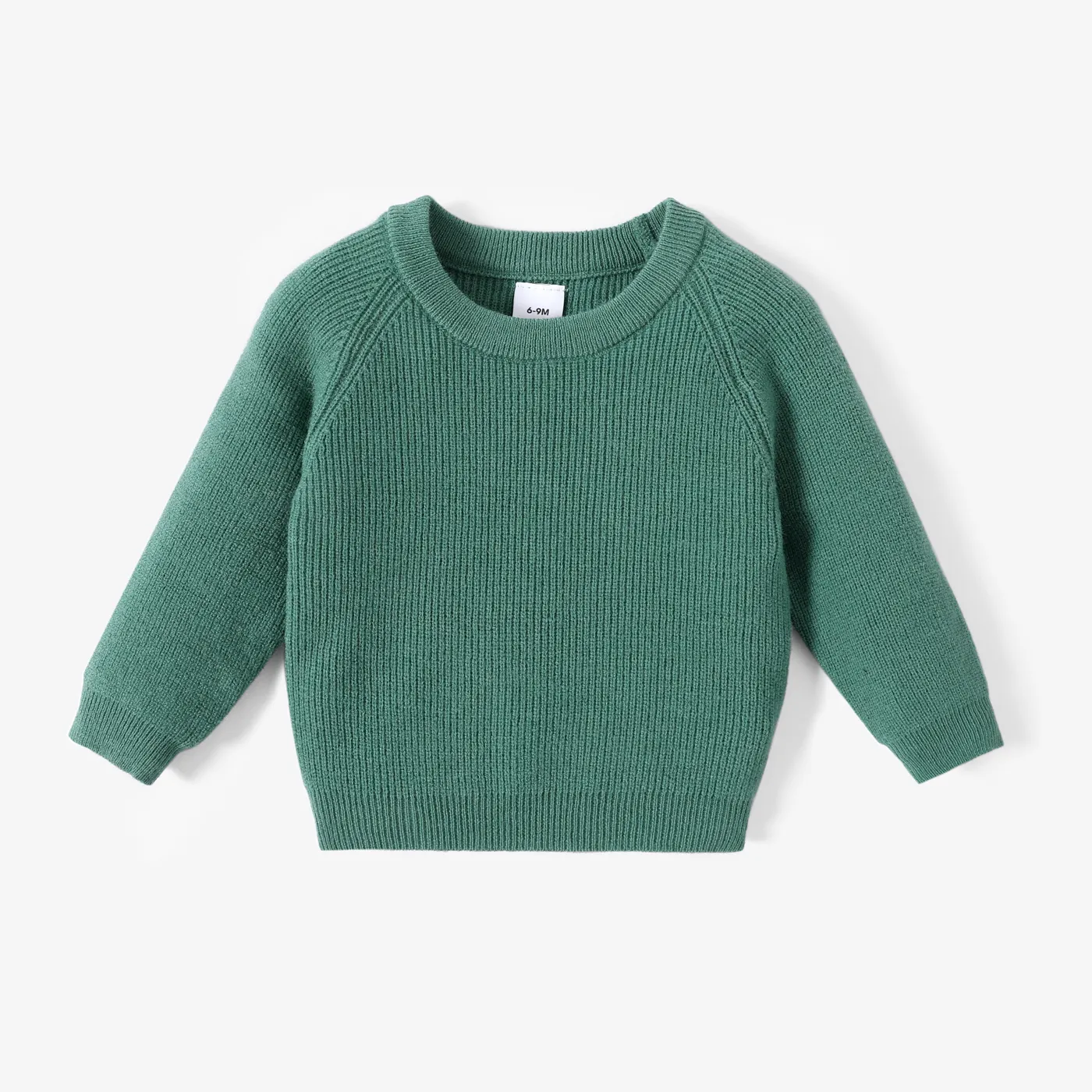Baby Girl Solid Round Neck Long-sleeve Knitted Pullover Sweater Mint Green