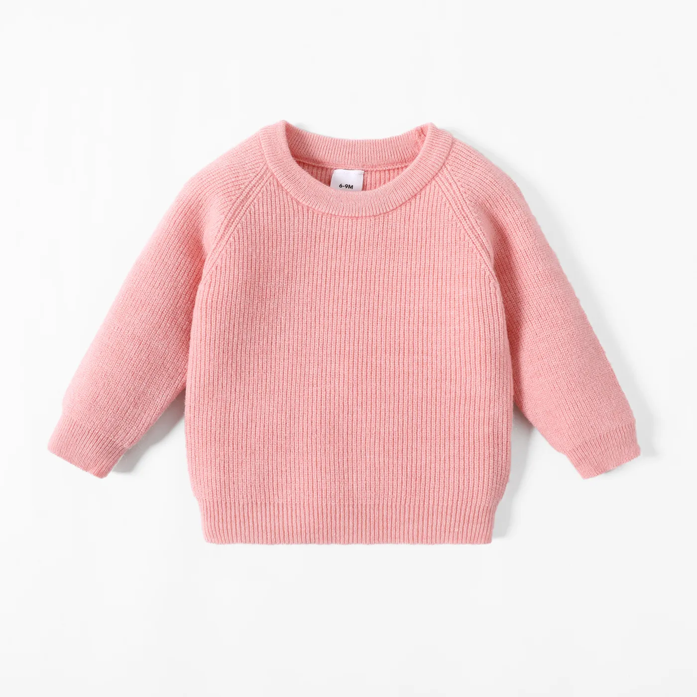 Baby Girl Solid Round Neck Long-sleeve Knitted Pullover Sweater Pink big image 1