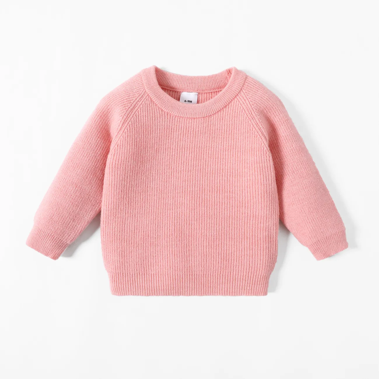 Baby Girl Solid Round Neck Long-sleeve Knitted Pullover Sweater  big image 1