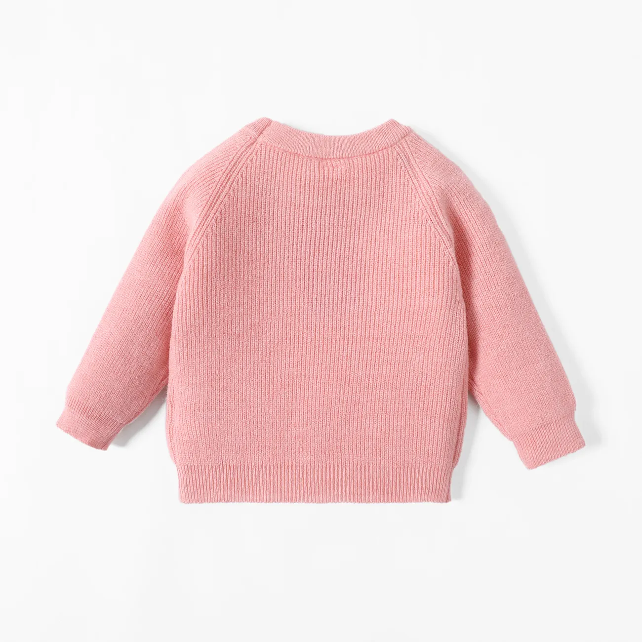 Baby Girl Solid Round Neck Long-sleeve Knitted Pullover Sweater Pink big image 1