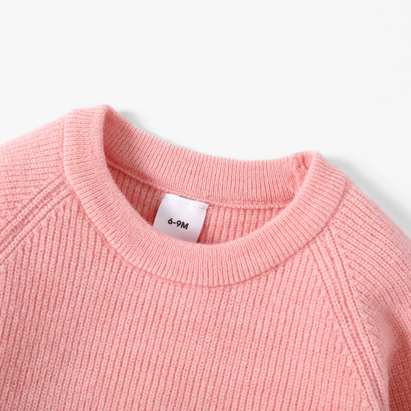 Baby Girl Solid Round Neck Long-sleeve Knitted Pullover Sweater Pink image 4