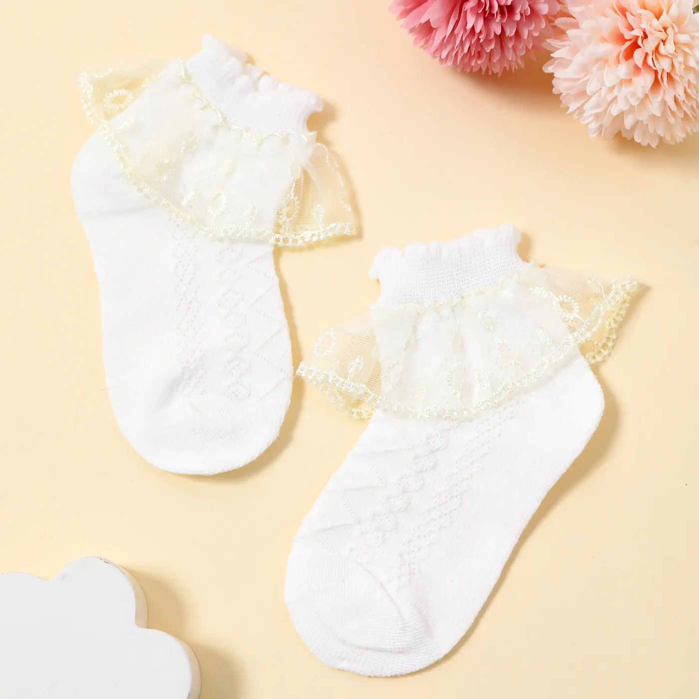 Meias de renda para bebê / criança / criança com acabamento em cor pura e respirável meias de dança Cor Bege
