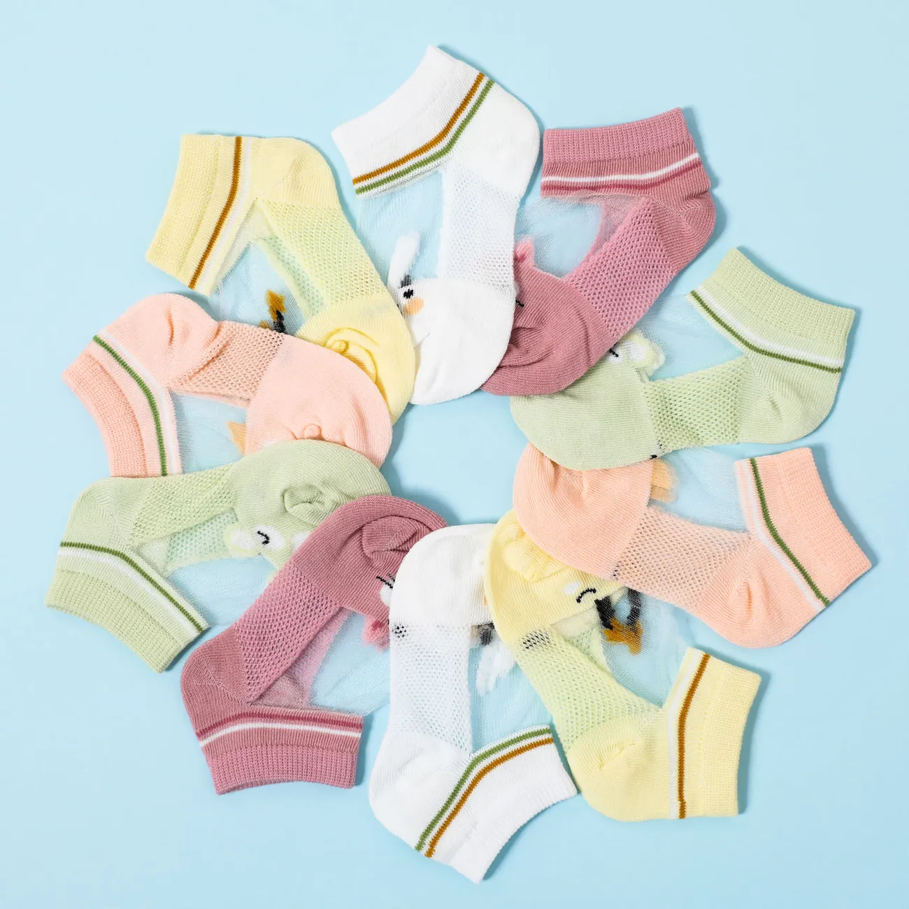 5 pares de calcetines con paneles de malla con gráficos de dibujos animados para bebés, niños pequeños y niños Blanco big image 1