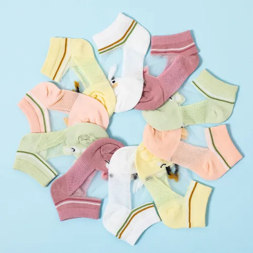 5 pares de meias de painel de malha gráfica para bebê/criança/criança