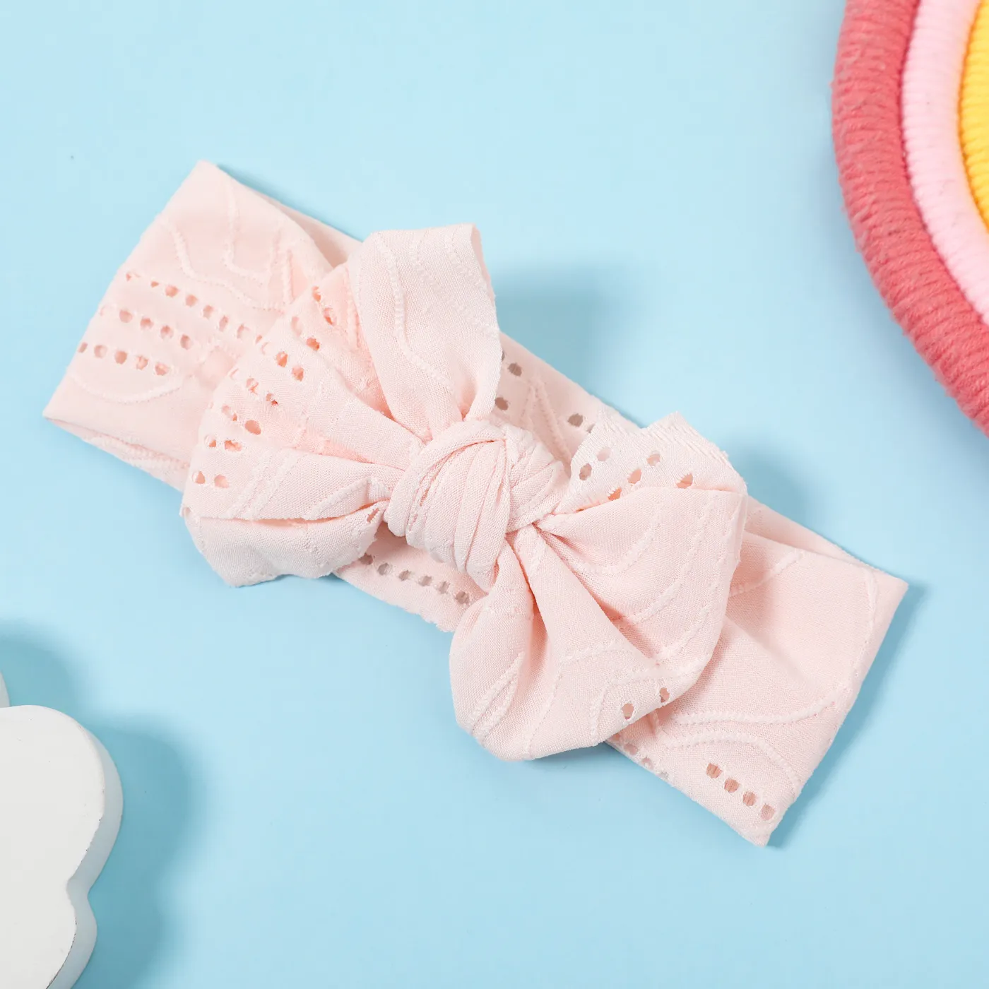 Hollow Out Bow Stretchy Headband for Girls Light Pink