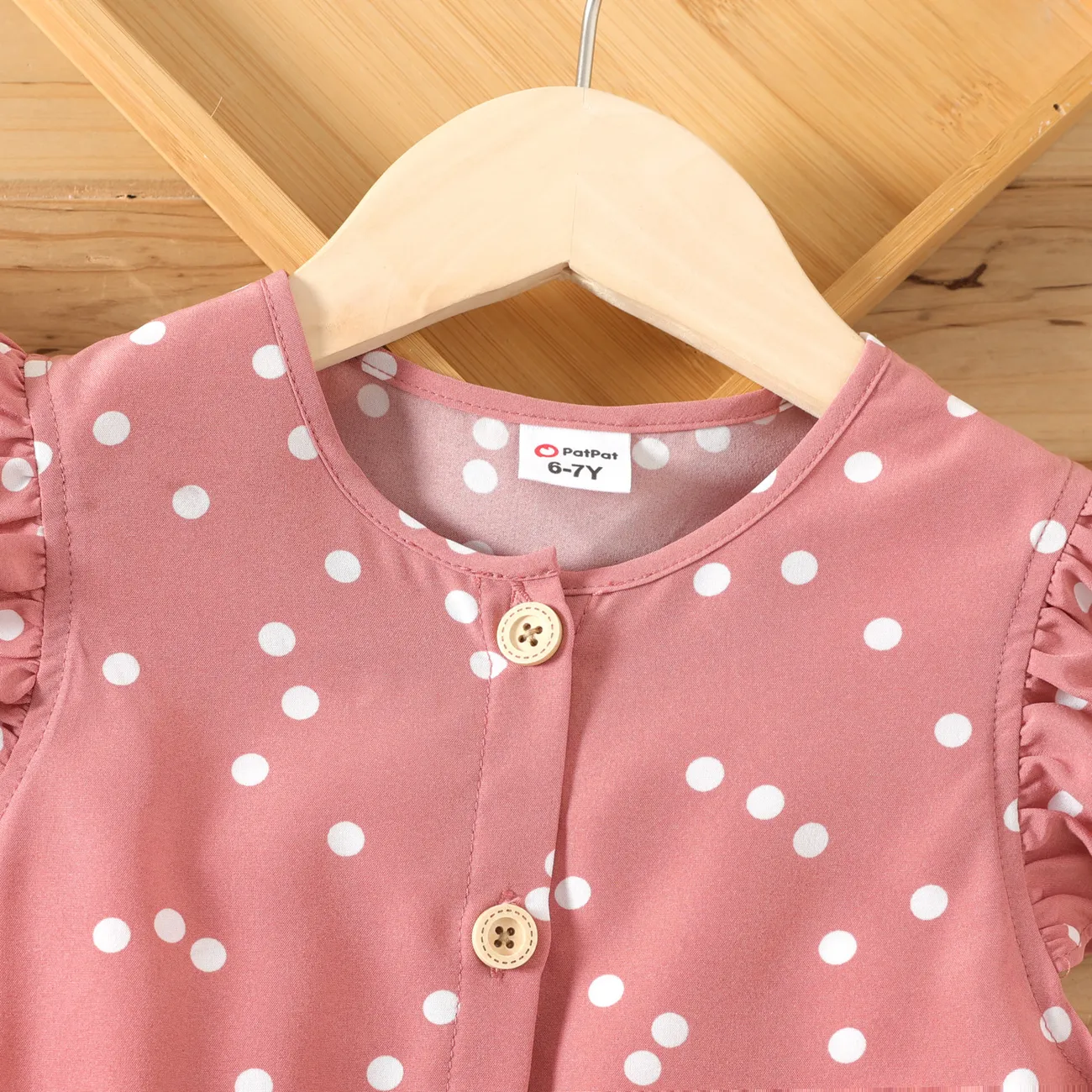 Kid Girl Polka dots Button Design Flutter-sleeve Belted Flutter-sleeve Dress Redbeanpaste big image 1
