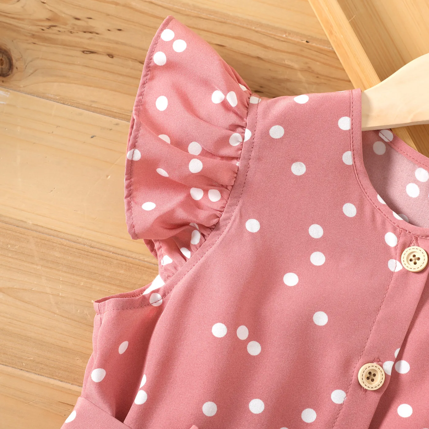 Kid Girl Polka dots Button Design Flutter-sleeve Belted Flutter-sleeve Dress  image 3