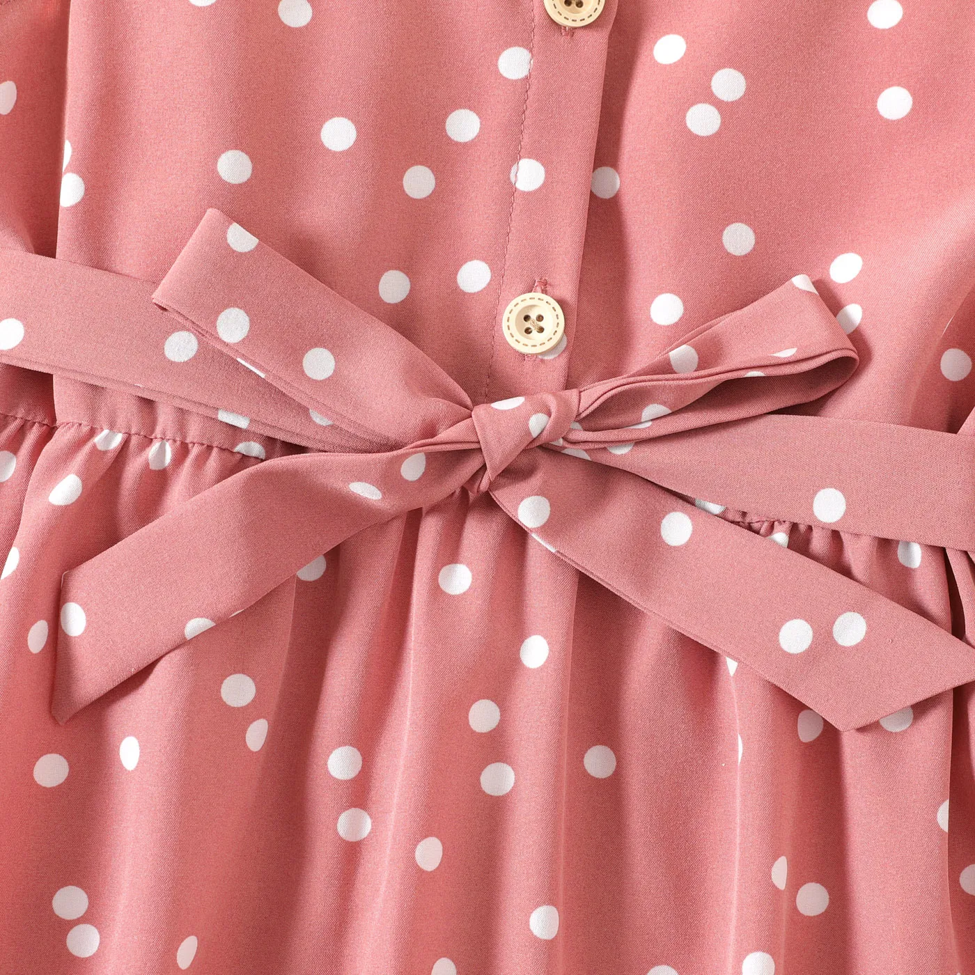 Kid Girl Polka dots Button Design Flutter-sleeve Belted Flutter-sleeve Dress  image 4