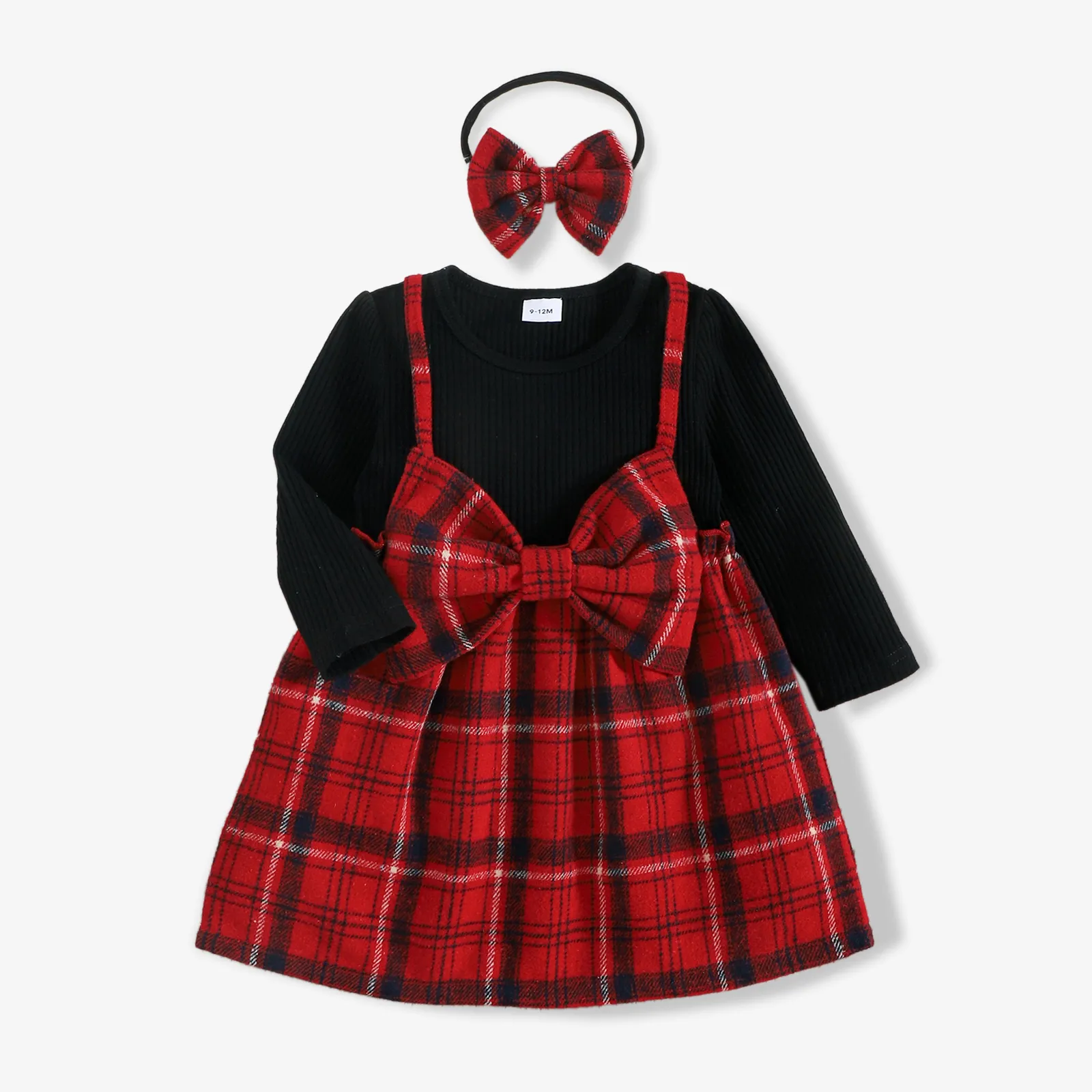 طفل 2 قطعة أبيض مضلع الربط الوردي منقوشة bowknot طويلة الأكمام فو اثنين اللباس مجموعة أحمر