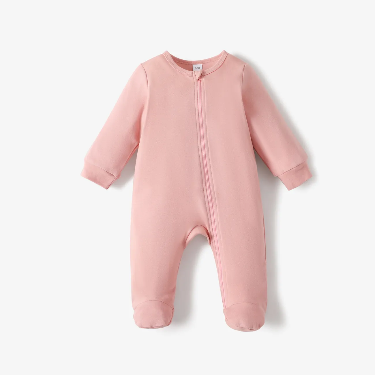 Multi Color Solid Footed/footie Long-sleeve Baby Jumpsuit Light Pink big image 1