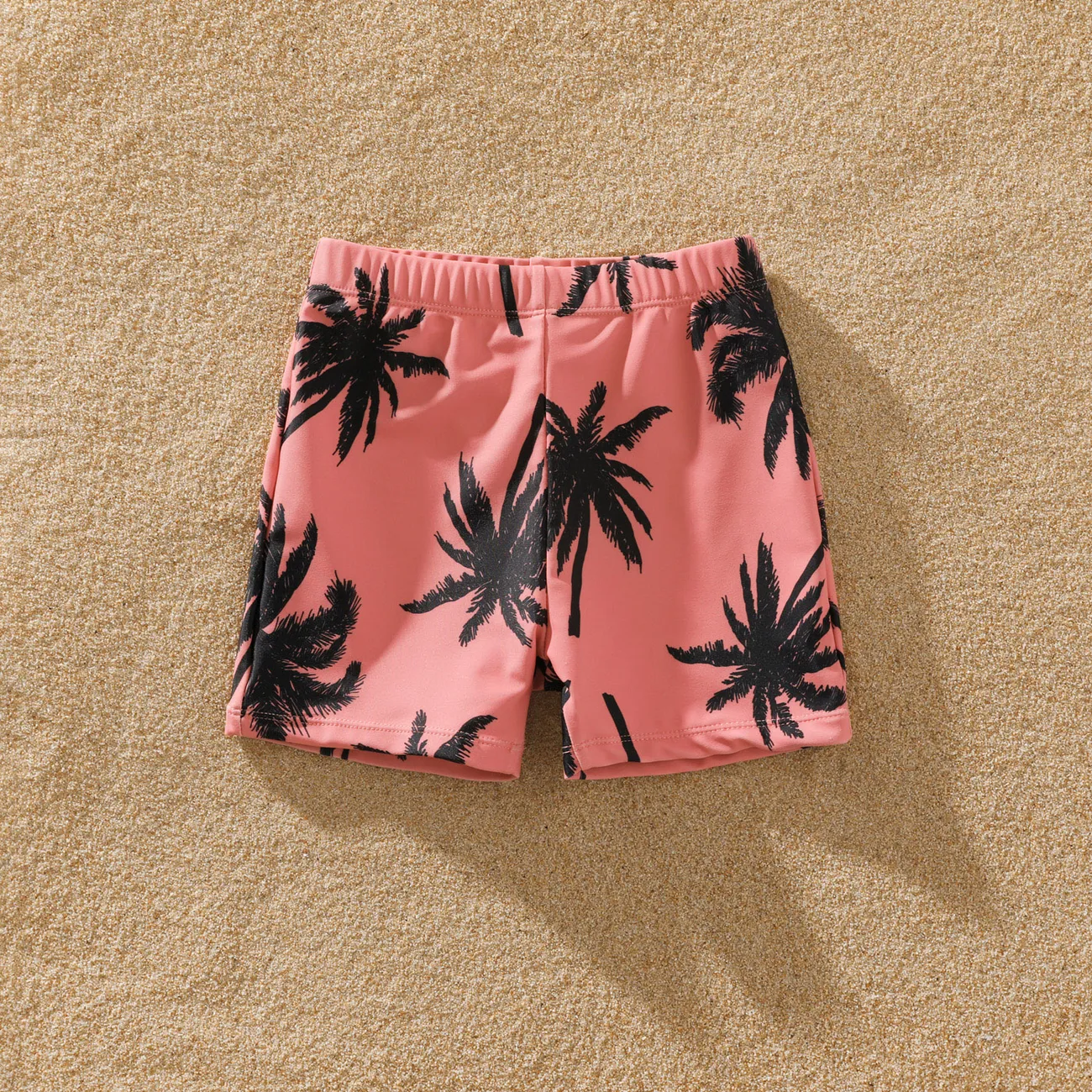 Family Matching All Over Coconut Tree Print Pink Swim Trunks Shorts and Spaghetti Strap One-Piece Swimsuit Mauve Pink big image 1