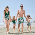 Family Matching Allover Plants Print Swim Trunks Shorts and V Neck Spaghetti Strap Splicing One-Piece Swimsuit  image 5