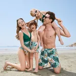 Family Matching Allover Plants Print Swim Trunks Shorts and V Neck Spaghetti Strap Splicing One-Piece Swimsuit  image 4