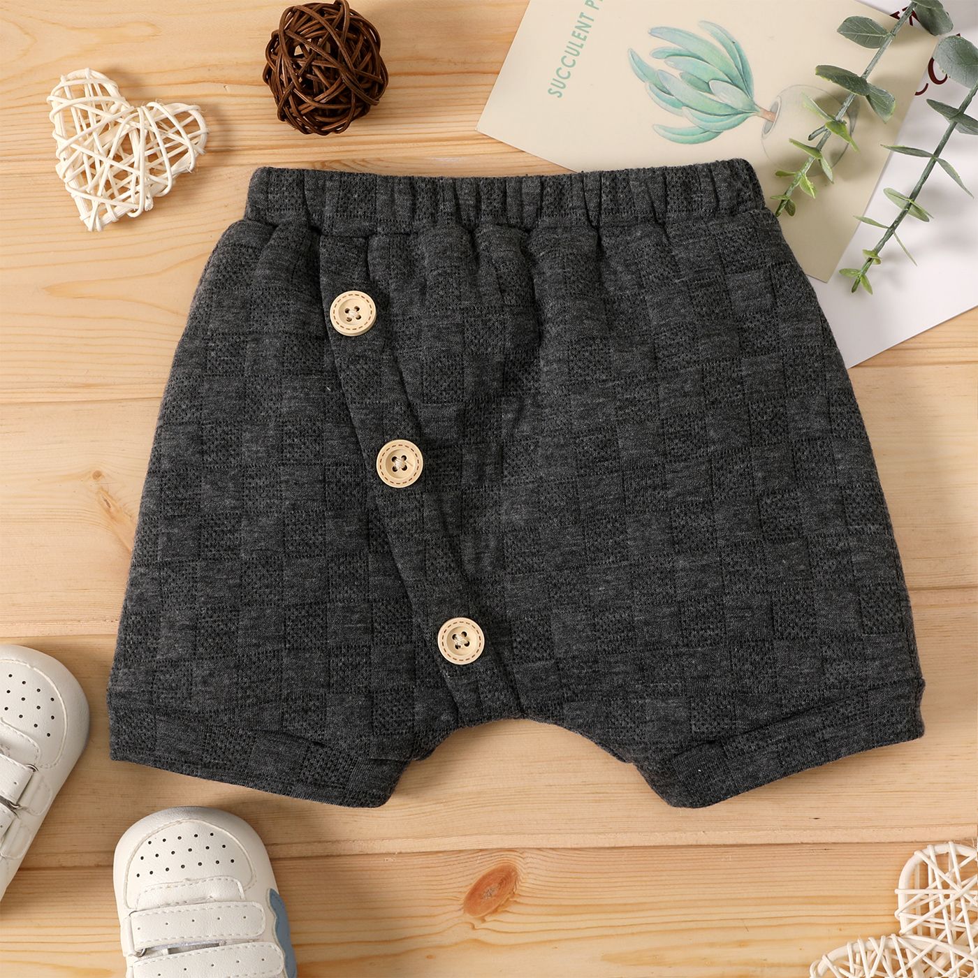 

Baby Boy Solid Textured Button Front Pull-on Shorts