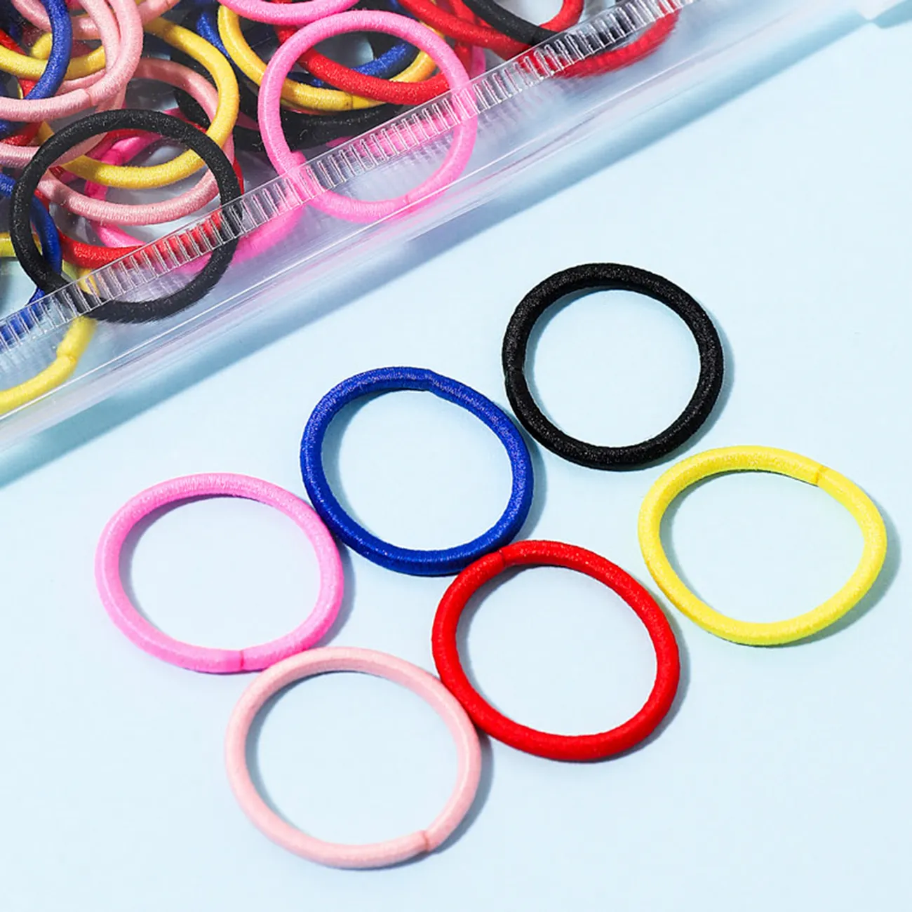 100er-Pack mehrfarbige hochflexible kleine Haargummis für Mädchen Farbe-A big image 1